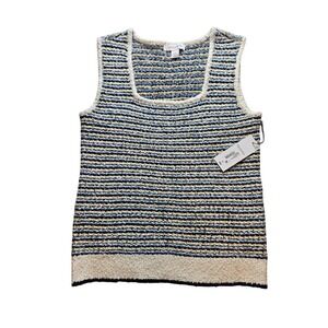 Liz Claiborne Striped preppy Knit Sweater Vest Blue Cream Scoop Neck NWT Medium